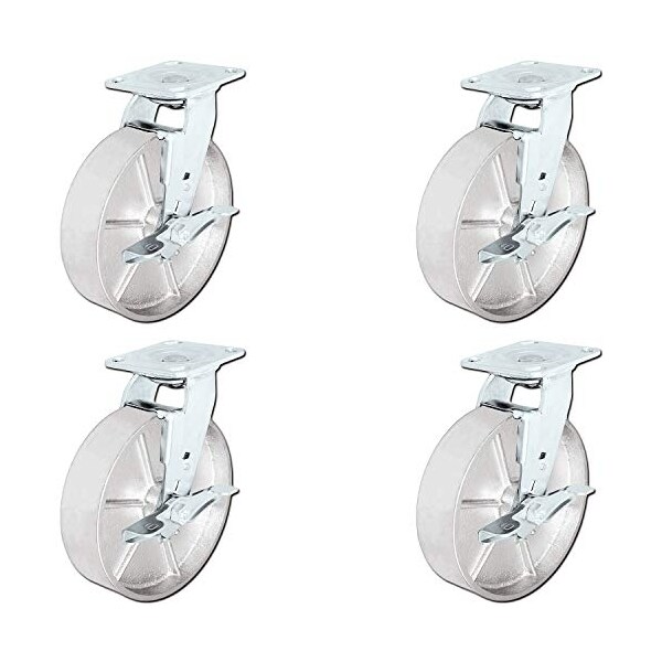 8"x2" Steel Wheel Casters, Swivel Casters W/ Top Locking, PK4